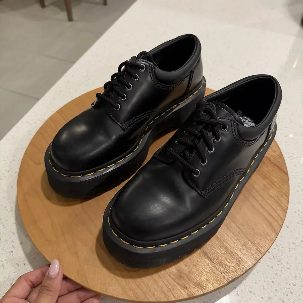 Dr. Martens Shoes Womens 7 8053 Quad Black Leather Platform Oxford Punk Grunge